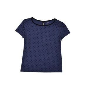 Ann Taylor LOFT Women's Navy Blue Polka Dot Blouse Short Sleeve Top Size M